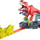 Hot Wheels Toy Car Track Set, T-Rex Rampage Playset & 1:64 Scale Vehicle, Launch into the Giant Dinosaur