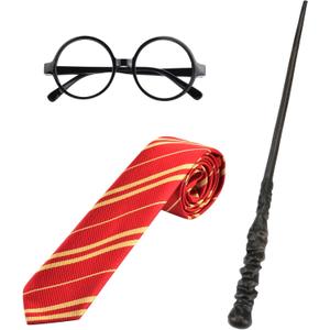 Wizard Costume Accessories Set Cosplay Props Gifts Magic Wand Tie Eyeglass Frame for Fans Birthday Halloween Dress-Up Party