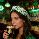 St Patricks Day Headband with Pearl, Shamrock Green Headbands for Women Irish Lucky Clover Hair St Patricks Day Accessories Fit Saint Patricks Day Party