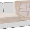 H.VERSAILTEX Stretch Velvet 2 Piece T-Cushion Cover Separate T-Cushion Cover Seat Cover for Sofa Couch Cushion Slipcovers Furniture Protector with Elastic Bottom(Sofa, Ivory)