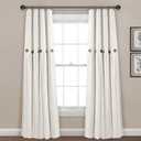 Lush Decor Linen Button Window Curtain Panel, Single, 40" W x 84" L, Off-white - Country Curtains - Rustic Decor - Color Block Modern Farmhouse Curtains For Living Room, Bedroom & Dining Room