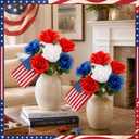 9 Pcs Patriotic Artificial Flowers Red White Blue Silk Roses with American Flags 4th of July Independence Day Decorations 250th Anniversary Party Centerpieces for Vase(Roses)