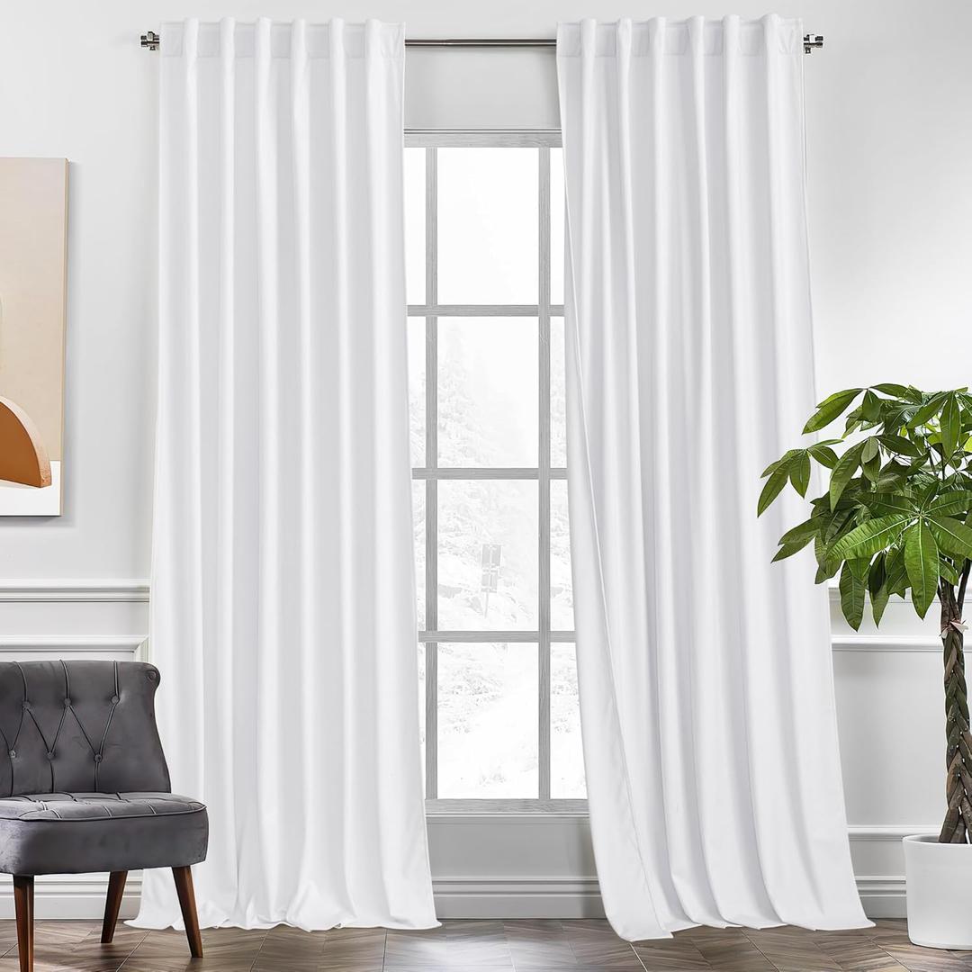 KGORGE White Velvet Curtains 96 inches 2 Panels, Velvet Blackout Curtains for Bedroom Living Room, Soft Darkening Thermal Insulating Window Drapes, Back Tab Rod Pocket, W 52 x L 96