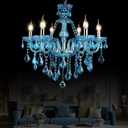 Bagood Blue K9 Crystal Candle Chandeliers Lighting Modern Pendant Lights 6 Lights Candle Chandelier Lighting Crystal Modern Chandelier for Dining Living Room Bedroom E12 Base H22 x W23.6 Inch
