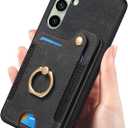 for Samsung Galaxy S24 FE Case with Card Holder for Woman Man,PU Leather Flip Folio Wallet Case,RFID Blocking Ring Holder Kickstand Wrist Strap Magnetic Protective Cover for Galaxy S24 FE Black