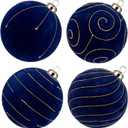 Velvet Christmas Ornaments Large Christmas Balls Ornament 4.7" Blue Velvet Ornaments for Christmas Tree Balls Xmas Wedding Holiday Halloween Party Big Flocked Decorative Hanging Ornament 4 Pcs