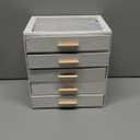 Vlando 5 Layer Jewelry Box for Women, Glass Lid Jewelry Organizer with 5 Drawers for Necklaces Rings Earrings Bracelets - Cloud White