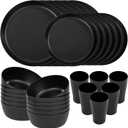 EI 24pcs Black Wheat Straw Plates,Wheat Straw Dinnerware Set,Plates and Bowls Sets,Reuasble Plates,Unbreakable Dinner Plates,Heavy Duty Plastic Plates for Halloween