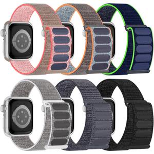 6 Pack Sport Nylon Loop Band Compatible with Apple Watch Band 38mm 40mm 41mm 42mm 44mm 45mm 46mm 49mm for Women Men, Adjustable Breathable Braided Straps for iWatch Series 11/10/9/8/7/6/5/4/3/SE/Ultra