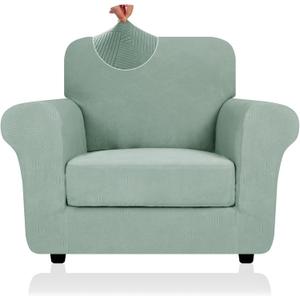 2025 Striped Chair Covers 2 Piece, Stretch Chair Slipcover with Arms for Living Room, Anti-Slip Armchair Cover with Bottom Ties, Thick Durable Washable, Soft Cozy Protector (31"-46", Pea Green)