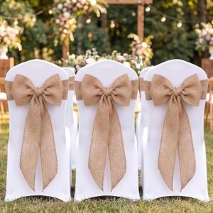 Suncalla 10 Pcs Burlap Chair Bows Sashes 24 x 13'' Ribbon Pack Wedding Natural Chair Sashes Rustic Jute Boho Linen Ties for Farmhouse Events Anniversary Bridal Ceremony Reception Banquet Party Decor