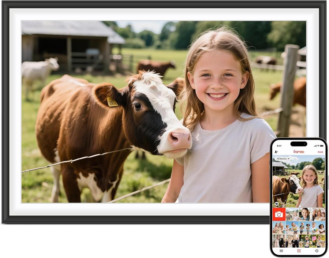 Frameo 10.1" Digital Picture Frame, Smart WiFi Digital Photo Frame with 1280x800 HD IPS Touch Screen 32GB Storage Auto-Rotate Wall Mounted, Share Photos/Videos from Phone Anywhere (Black & White)