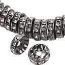 Weebee 100Pcs Rondelle Spacer Beads Crystal Charms Silver Plated Czech Rhinestone Loose Beads for Jewelry Making DIY Bracelets (Gun Metal, 10mm)