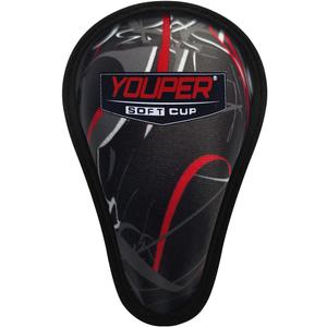 Youper Boys Youth Soft Foam Protective Athletic Cup (Ages 7-12), Kid Athletic Cup for Baseball, T-Ball, Football (Black Red)