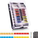 12 Way 12V Fuse Box 12Volt Blade Fuse Block, 12 Circuit W/Negative Bus Waterproof Fuse Box with LED Indicator for 12V/24V Automotive Golf Cart Truck Car Boat Marine RV Van Vehicle