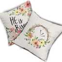 He is Risen Easter Religious Pillow Covers 16x16 Inches Colorful Flowers Throw Pillow Case Set of 2 Easter Spring Pillow Cover Cotton Linen Cushion Cover for Home Couch Sofa Bedroom Livingroom
