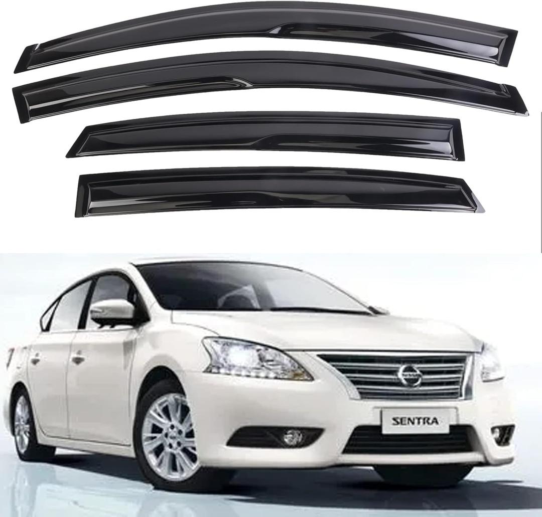 MUCO Window Visor Rain Guards Window Deflectors 4pcs for 2013-2019 N-issan Sentra S SV SR Outside Mount Sun/Rain Guard Black