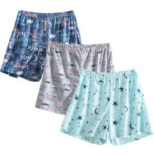 PNAEONG 3 Pack: Womens Pajamas Shorts Set Soft Elastic Waist Lounge Shorts Printed PJ Bottoms (X-Large)