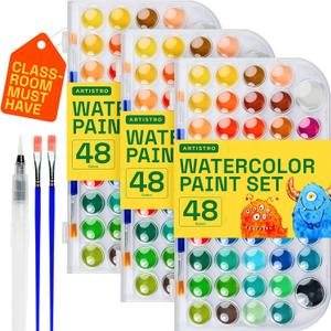 ARTISTRO 3 Pack of Washable Watercolor Paint Set 48 Colors with 2 brushes, Refillable Water Brush Pen and Palette, Water Color Paint Set for Kids, Adults, Beginner Artists