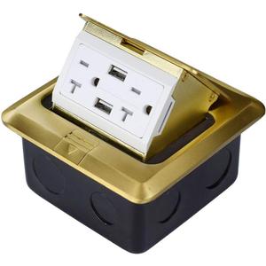 Groto Pop Up Floor Outlet Covers box, Pop-Up Power Box Kit w/20A Duplex Receptacle and 2 USB Charging Ports, Watertight Gasket, Corrosive Resistant Hardware, Brass