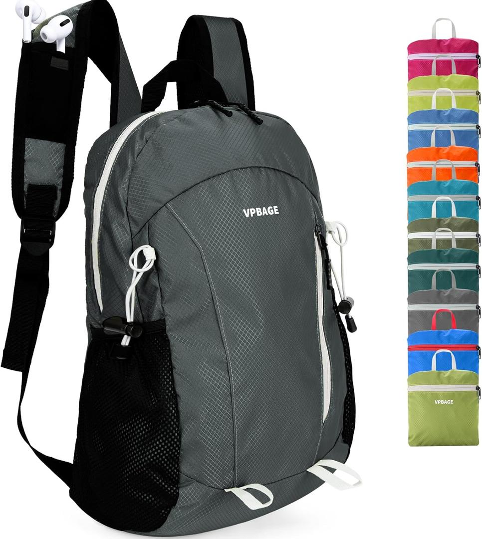 15L Water-resistant Hiking Daypack, Small Backpack Travel Outdoor, Lightweight Day Pack with Tool Loops (A-dark Grey)