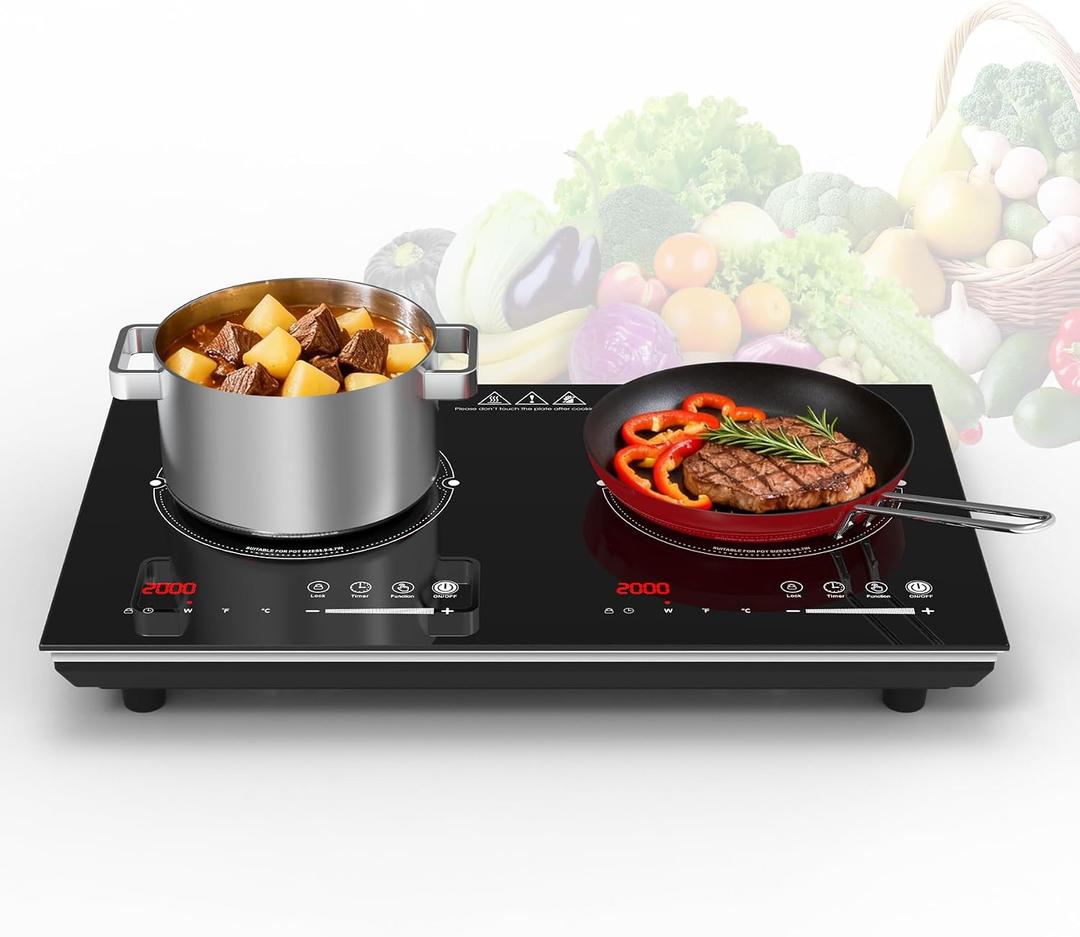 VBGK 2 burner induction cooktop,110V 4000W 2 burner induction stove top with Brushed Panel LED touch Control,8 Power Levels, Kids Lock & 4H Timer 2 burner hot plate