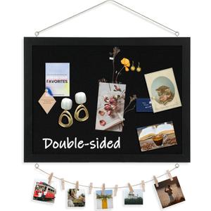 DOLLAR BOSS Black Cork Board with Linen Double-Sided 16''X 12'', Black Cork Boards for Walls, Wood Frame Bulletin Board Hanging Pin Board, Cork Board for Office Home School 1-Pack