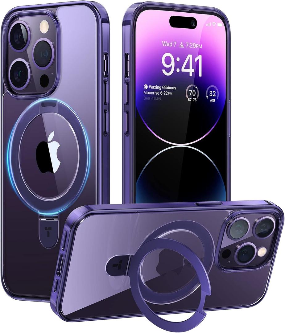 TORRAS Magnetic Ostand for iPhone 14 Pro Max Case [Military Grade Drop Tested & Compatible with MagSafe & Built in Kickstand] Translucent Slim Protective Anti-Fingerprint 6.7" 2022, Lilac Purple