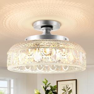 Lamomo Semi Flush Mount Ceiling Light,Upgraded Larger Silver Hallway Light Fixture,3-Bulb Globe Glass Close to Ceiling Scone, Indoor Hanging Light for Bedroom Kitchen Porch Hallway,Bulbs Not Included