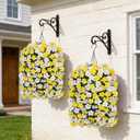 HyeFlora Artificial Flowers with Basket for Outdoors, 3pcs Faux Hanging Morning Glory Silk Fake Flowers Lifelike Plants UV Resistant Flowers for Outside Planter Patio Garden Porch Decor (Yellow)