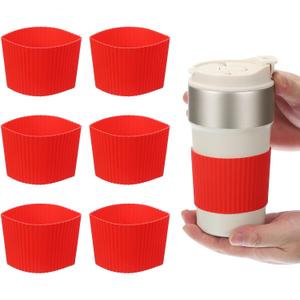 uxcell 6Pack Coffee Cup Sleeves, Reusable Silicone Heat Resistant Cup Protective Sleeve Nonslip Mug Protector Cover for Home Travel Coffee Mug Glasses Water Bottle Boots, Red