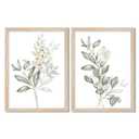 Framed Botanical Wall Art Set of 2 Minimalist Floral Canvas Prints with Solid Wood Frame & Acrylic Cover, Neutral Green Nature Watercolor Leaf Boho Plan Paintings for Living Room Bedroom Home Decor 12x16IN
