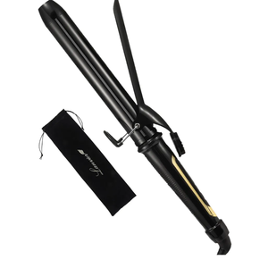 LANVIER 1.25 Inch Curling Iron, Extra Long Barrel 1 1/4 Inch Curling Iron for Long Hair up to 450F, Worldwide Dual Voltage Hair Curler for Traveling, Hair Waving Style Tool Black