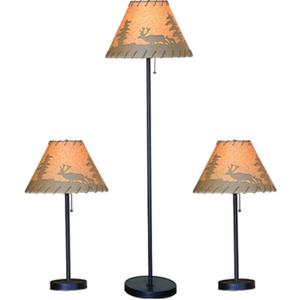 Catalina Lighting 19908-000 Rustic Cabin Lodge 3-Piece Table & Floor Lamp Set, LED Bulb NOT Included, 58", Forest Print,Set of 3