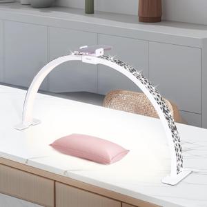 31.5 Inch Half Moon Light, Easily Detachable & Assemblable, Desktop Arched Nail Manicure Lamp or Eyelash Desk LED Lamp with Mobile Phone Holder,Black Spot Color Diamonds