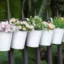 Dahey 10 Pcs Hanging Flower Pots Metal Iron Bucket Planter for Railing Fence Balcony Garden Home Decoration Flower Holders with Detachable Hooks, White, 5 inches