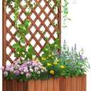 Quictent Raised Garden Bed Wood Planter Box with Lattice Trellis for Vine Climbing Plants Flower Free-Standing, for Patio Garden Indoor Outdoor 25x12x48 in (Brown)