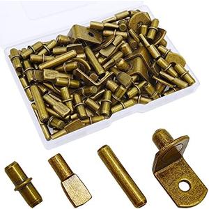 104Pcs Shelf Pins Pegs Kit,4 Styles Shelf Support Pegs,Bookshelf Pegs for Shelves,Cabinet Shelf Bracket Pegs Shelf Holders Pins for Kitchen Furniture & Closet (5mm & 1/4inch,Bronze Tone)