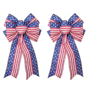 Patriotic Bow for 4th July Decorations, Patriotic Wreath Bow, Patriotic Party Supplies, Memorial Day Red White and Blue Star Bow, 2 Pcs (8x12.5 inches) (White)