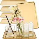 Vesici 6 Pcs Gold Metal Serving Tray Bulk Stainless Steel Rectangle Platters Decorative Vanity Makeup Jewelry Organizer Tray for Wedding Party, Buffet, Bathroom, 11.8 x 7.9 Inches