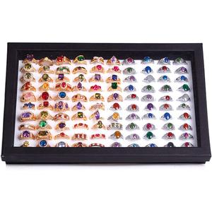 ZLY Jewelry Rings Display Tray Velvet 100 Slot Case Box Jewelry Storage Box