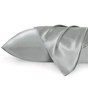 Bedsure Satin Pillowcase 2 Pack Similar to Silk Pillow Cases Standard Size, Pillow Case for Sleeping Women with Envelope Closure, Gifts for Women Men, Silver Grey, 20x26 Inches