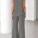 PRETTYGARDEN Women's 2026 Two Piece Matching Lounge Sets Asymmetrical Split Tank Tops Wide Leg Pants Summer Outfits Tracksuit (Gray, M)