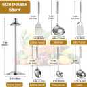 17Pcs Stainless Steel Kitchen Utensils Set - Metal Cooking Utensils Set with Rotatable Holder, Heat Resistant Stainless Steel Utensil Set with Spatula Set, Ladle, Skimmer, Spoons, Pasta Server
