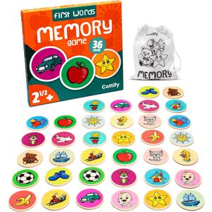 Montessori-Inspired Wooden Matching Game for Toddlers 2-4 Years - Durable, Scratch-Resistant 36 Card Set, Includes Carry Bag - Memory Game for Toddlers 2-4 Years - Cognitive Verbal Skills Development