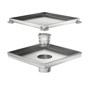 Neodrain 8-Inch Square Shower Drain with Removable Tile Insert Grate, Brushed 304 Stainless Steel, CUPC Certified, Includes Hair Strainer