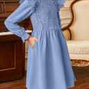 blibean Tween Girls Fall Dresses Semi Formal Flower Dress Size 6-15 Years (Blue, XXL)