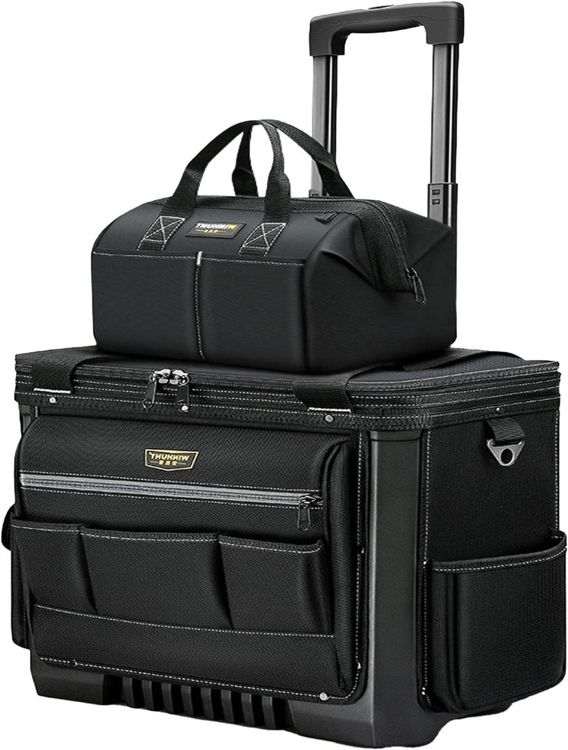 Integrated Roller Tool Bag - Large Portable, Waterproof Rolling Tool Bag with Wheels and Zipper Pocket
