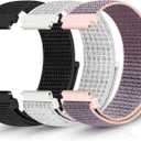 Sport Loop Nylon Band 16mm 18mm 19mm 20mm 22mm Watch Band Quick Release,Soft Fabric Nylon Adjustable Replacement Wristband Strap for Men Women (Black+Reflective White+Pink Sand)