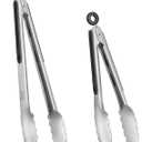 Hotec Stainless Steel Kitchen Tongs Set of 2 - 9" and 12", Locking Metal Food Tongs Non-Slip Grip